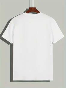 Men's&Women's Camiseta blanca de manga corta con estampado y cuello redondo| Camiseta estampada moderna y cómoda, diseño floral único, flores de color morado y azul brillante, adecuada para salidas diarias de verano, 180 gramos, 100% algodón. - Blanco - Ver 3