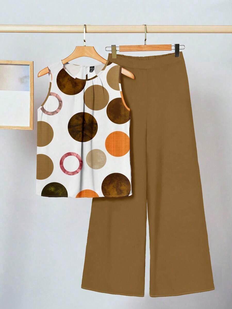 2 piezas Conjunto de mujer con estampado floral verde, adecuado para el verano - Multicolor 5 - Ver 1