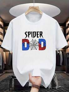 Men's Summer T-Shirt 100% Cotton, Breathable Men's Clothing Urban Style, Creative T-Shirt With Spiderweb And Daddy Spider Print, Breathable Short Sleeve Cotton T-Shirt, Loose And Soft Fit, Men's Urban Fashion, Goes With Everything. - 白色 - 查看 10