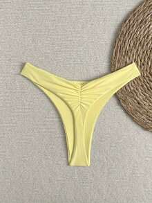 Braguitas de bikini con volantes de unicolor para mujer, sexy y ajustadas, para la playa y celebraciones de Halloween - Amarillo claro - Ver 6