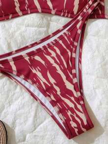 Set de 2 piezas Bikini de tirantes finos con estampado aleatorio para mujer, verano - Multicolor 13 - Ver 5