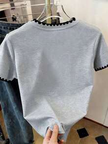 Blusa casual para mujer, diseño de estampado de mariposa, degradado de rosa y negro, adecuada para uso al aire libre, vacaciones, verano, citas, camiseta de manga corta para mujer - Multicolor 2 - Ver 2