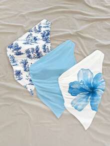 Top corto con escote asimétrico y drapeado sin mangas para mujer, estilo Y2K - Azul y blanco - Ver 3