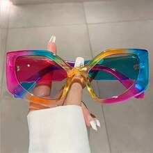 1 Piece New Women's Polygonal Fashion Glasses Colorful Design Versatile Unisex Decorative Glasses - Rượu sâm panh kép đầy màu sắc - Xem 1
