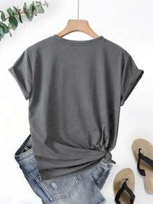Women's Short Sleeve T-Shirt With Versatile Print, Easy To Maintain, Modern And Casual Style, Suitable For Everyday Wear - 黑色 - 查看 10