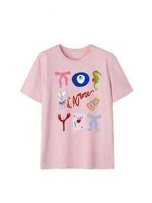 Women's "Amalfi Coast Mediterranean Style" T-Shirt, Regular Fit, Hand-Painted Artistic Pattern T-Shirt, Comfortable Italian Summer Short-Sleeved Blouse, Unique Round Neck, Retro Leisure And Gastronomy Style, Casual White Fashion - 羅莎 - 查看 3