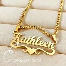 Dây chuyền khắc tên cá nhân, mặt dây chuyền hình trái tim tùy chỉnh với dây xích mắt xích, thép không gỉ mạ vàng, món quà dành tặng nàng. - Nhiều màu - Xem 1