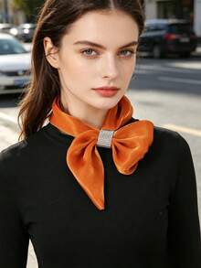 1pc New Rhinestone Decor Women Scarf, Versatile Neckerchief, Fashion Neck Warmer Suitable For Daily Wear - Orange - View 2