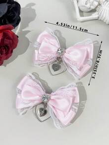 Bộ 2 phụ kiện tóc hình trái tim và thánh giá bằng ruy băng ren kiểu Gothic, phù hợp cho trang phục ngày lễ và sử dụng hàng ngày dành cho những người yêu thích thời trang Gothic. - Hồng - Xem 4