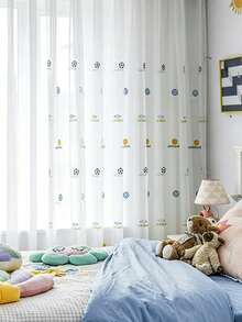 1 buah Tirai Tipis Bordir Bola Olahraga Anak, Transparan untuk Privasi di Kamar Tidur Anak, Jendela dari Lantai hingga Langit-langit - MultiWarna - View 1