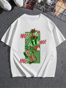 Cheerful Figure With A Smiling Character Holding A Tower Of Colorful Gifts, Conveying A Festive Christmas Spirit Full Of Positive Energy And Fun. Soft And Comfortable Women's T-Shirt For Everyday Wear. - 白色 - 查看 3
