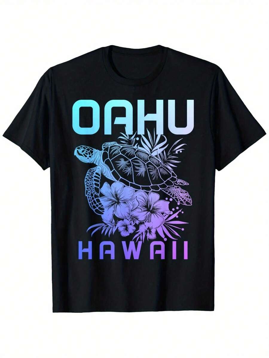 Camiseta conmemorativa de surf hawaiano con estampado de tortugas y flores tropicales, corte casual unisex para adultos y amigos. Ideal como recuerdo de vacaciones en Hawái, estilo isleño y apta para todas las estaciones