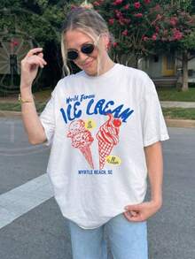 Summer T-Shirt, Ice Cream T-Shirt, Vintage Summer T-Shirt, Women's Summer T-Shirt, Food Gift, July T-Shirt, Vacation T-Shirt - 白色 - 查看 2
