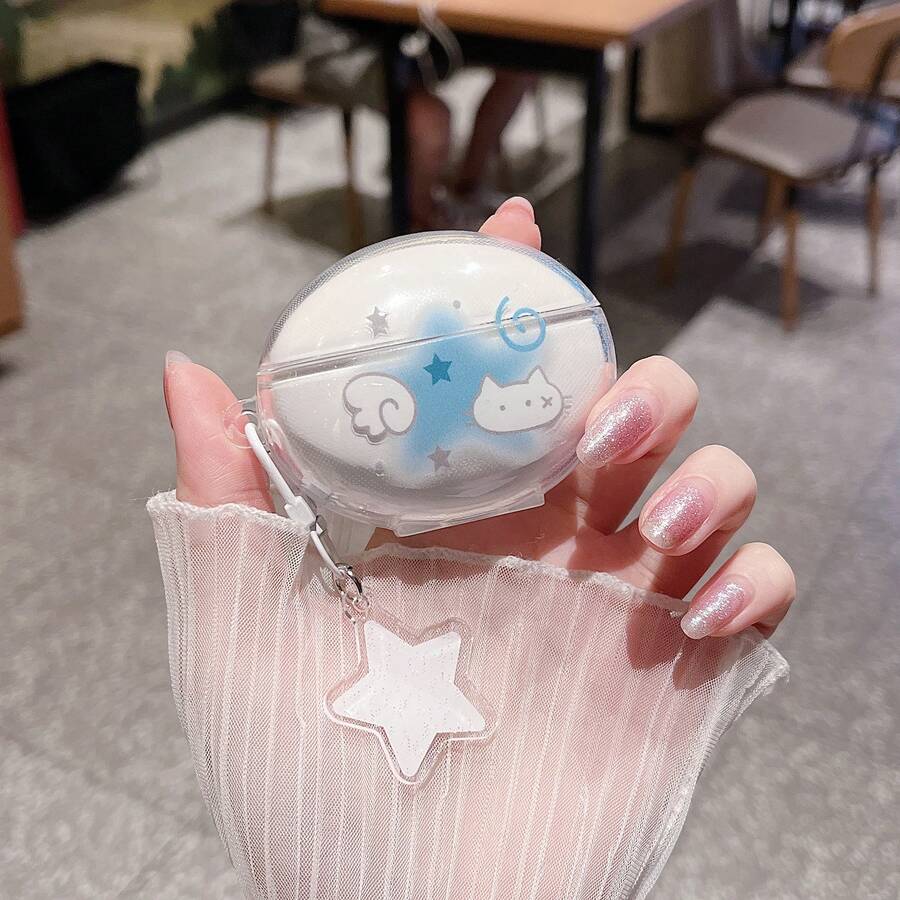 1个可爱蓝色星星猫耳机保护套,带挂件,适用于华为Freeclip2/FreebudsSE2/SE3/SE4/5i/6i/7i/FREEBUDS6/Pro3/PRO4/PRO5无线蓝牙耳机保护套 - 藍星貓 - 查看 1