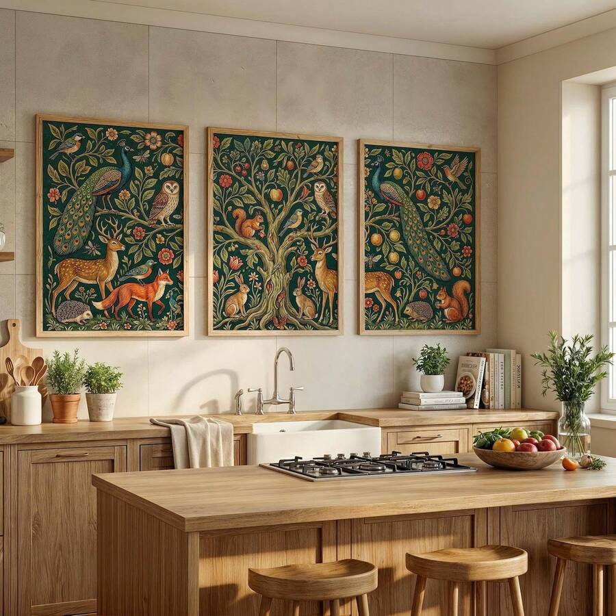 3 tấm tranh in treo tường William Morris Cây Đời, poster tranh vẽ thực vật, tranh vẽ động vật trang trí, tranh treo tường phong cách vintage, tác phẩm nghệ thuật treo tường, trang trí tường phòng khách, không khung - Hoạt hình - Xem 1