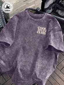 Camiseta de manga corta con estampado de gato interesante, top de diseño exclusivo y lindo, camiseta para mujer de talla grande, camiseta de algodón lavado, ropa casual de talla grande para mujer, tela con estampado de copos de nieve, top casual de cuello redondo cómodo de talla grande, camiseta vintage desgastada, ropa de mujer de talla grande, ropa de primavera/verano - Púrpura malva - Ver 10