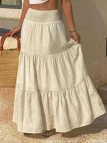 Falda de unicolor para mujer para vacaciones y ocio estilo bohemio - Café integral - Ver 2
