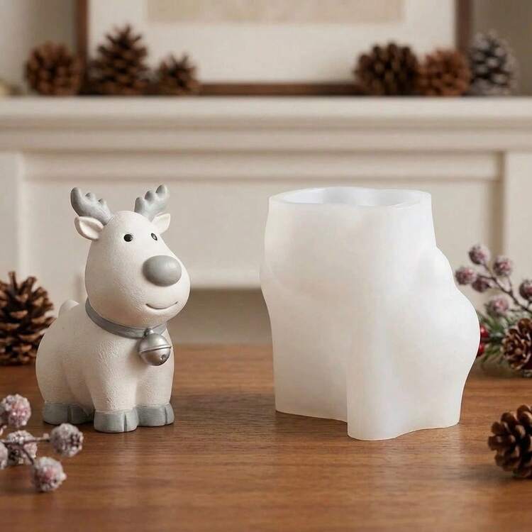 卡通驯鹿摆件环氧树脂硅胶模具，小型鹿形首饰展示架石膏模具，蜡烛模具 - A10B 麋鹿模具 - 查看 3