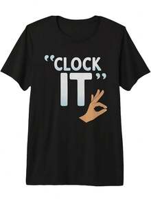 Men's Funny Clock It Meme Sigma Slang Graphic T-Shirt - Viral Slogan Short Sleeve Casual Tee With Pointing Finger Design Tri-Blend Fabric For Gym & Casual Attire All-Season Round Neck Shirt F Same Style For Men And Women 2026 Summer Short-Sleeved - 黑色 - 查看 1