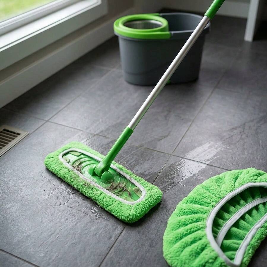 Household Flat Mop Replacement Cloth Covers 8 Pack, Wet & Dry Dual Use Absorbent Mop Pads, Washable Reusable Floor Cleaning Cloths For Home Kitchen Bedroom Floor Daily Cleaning - 綠色-8Pcs - 查看 1