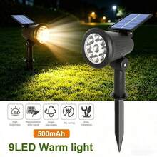 9 LED Solar Spotlight, IP65 Waterproof Outdoor Path Light, Adjustable Brightness Garden Lawn Tree Light, Villa Courtyard Backyard Driveway Patio Landscape Decorative Light - 暖白 - 查看 2