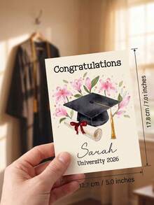 1/3pcs Personalized Graduation Greeting Cards, Customizable Text, With Graduation Cap And Scroll Design, Elegant Floral Graduation Congratulations Cards - Multicolor - View 6