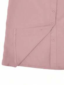 Blusa de mujer de unicolor con cuello en V y manga larga, elegante y esencial para el trayecto de primavera - Rosa - Ver 5
