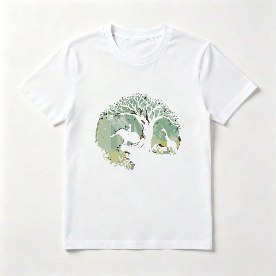Tree Of Life White Cotton T-Shirt Watercolor Style - 白色 - 查看 1