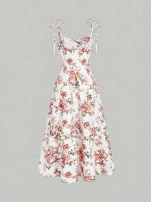 Vestido con abertura y lazo floral - Blanco - Ver 4