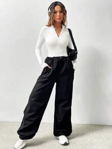 de manga larga de unicolor casual para mujer - Blanco - Ver 7