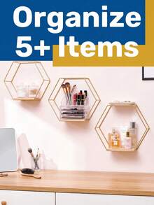 Aesthetic Wall Mounted Storage Rack With Geometric Hexagon Design Nordic Gold Metal Display Stand For Students And Professionals Wall Mounted Floating Home Decor For Bedroom Living Room Study Desk Accessories Room Decor Decorative Style Shelf Decoration Display Stand Home Decor Essentials - 1PC - View 14