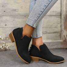 Side Zipper Booties For Women, Easy On/Off Low Heel Ankle Boots, Comfortable Slip-On Short Boots For Daily Commute(Runs Half Size Large) - 黑色 - 查看 4
