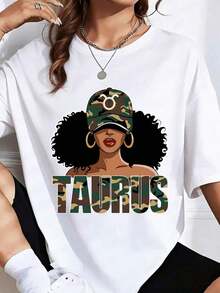Oversized T-Shirt With Taurus Zodiac Sign Graphic, Fashionable Women's T-Shirt, Astrology Inspired Top, It's A Perfect T-Shirt To Give To Friends And Family On Any Holiday Or Special Occasion. - 白色 - 查看 7