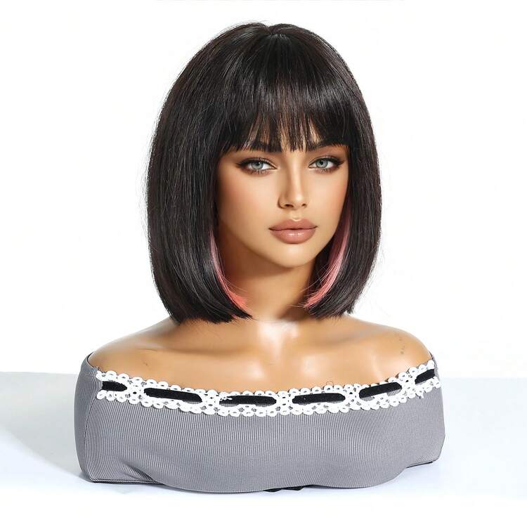 Tóc giả thẳng 14 inch màu nâu; Tóc giả dành cho nữ, cổ vũ World Cup, lễ hội Carnival; phong cách Y2K; Cosplay; Tóc giả sợi tổng hợp dệt; Thanh lịch cho các buổi hẹn hò, tiệc tùng, chụp ảnh, tụ họp xã hội và sinh nhật; Tóc giả nửa đầu mùa hè, tóc giả kiểu bob, tóc giả tết kiểu những năm 2000, dễ dàng đội lên và sử dụng cho nữ. - Đánh dấu màu đen - Xem 5