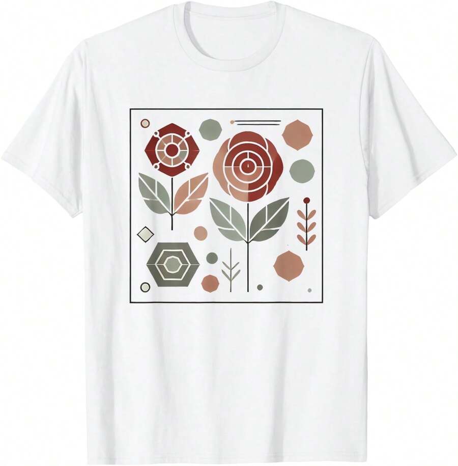 Camisetas estampadas de modaFloral Rose Pattern Botanical, Minimalist Geometric Style T-Shirt,Conjuntos familiares a juego, camisetas divertidas para mujer en español, camisetas para niños y niñas, camisetas del Mundial 2026, camisetas de dibujos animados/anime, camisetas con estampado de gatitos. - Blanco - Ver 1