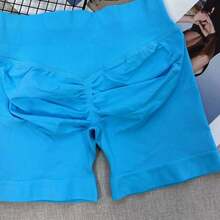 Pantalones cortos de yoga sin costuras de cintura alta para mujer - Levantamiento de glúteos elástico, adecuado para correr, fitness y actividades al aire libre| Apariencia de moda| Tela elástica de verano - Agua verde azul - Ver 5