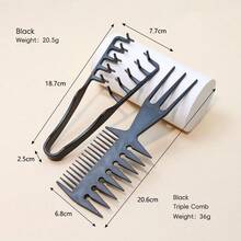 MASTERLEE 2pcs Textured Styling Brush Set, Multi-Functional Pomade 3-Prong Styling Hair Brush, Korean Curly Hair Styling Product, Unisex Hair Styling Accessory 2-Piece Set, Brush To Create Hair Texture, Suitable For All Hair Types, Great For Achieving Soft Korean Voluminous Effect, Fluffy Bangs - Black - View 8