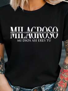 Women's Miracles Graphic T-Shirt - Casual Short Sleeve T-Shirt With Round Neck And Elegant Lettering, Perfect For Spring And Summer Outings, Friends Gatherings And Religious Celebrations, Festive Gift - 黑色 - 查看 1