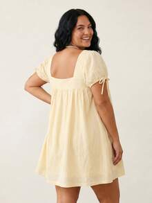 Womens Plus Size Square Neck Blouse Short Sleeve Babydoll Ruffle Tops Dress Oversized Casual Cute Peplum Top Y2K Ruffle Flowy Mini Dresses - Yellow - View 3