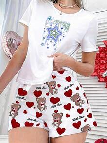 Women's T-Shirt With Star Print And Floral Design With Texture And Teardrop Shapes, Elegant And Casual Short Sleeves And Round Neck, Versatile Y2K Style With Soft Fit In The Round Neck And Short Sleeves, Ideal For Casual Daily Wear, Comfortable And Breathable, Washable, Soft And Elegant, Fun And Comfortable. - 白色 - 查看 8