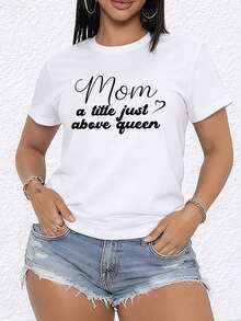 New "Mom Queen" 2026 T-Shirt, Women's Crew Neck T-Shirt, White Printed T-Shirt, Stylish, Fun, And Playful, Cool T-Shirt, Funny Printed T-Shirt, Urban Style Clothing, Casual And Suitable For All Seasons, Fashionable Printed Design. V4QZ - 白色 - 查看 6