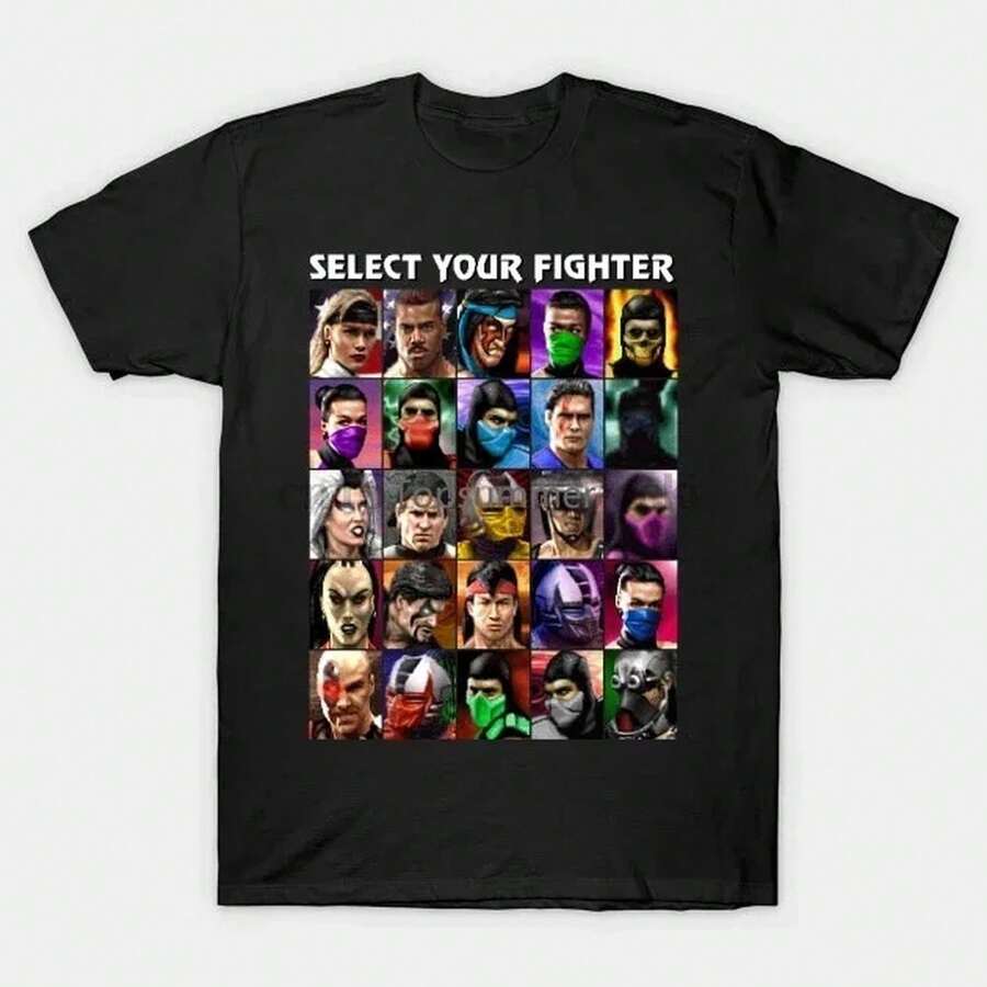 Camiseta M1en Selecciona tu luchador U3 M1ortal Kombat Camiseta estampada T1EEs Top 220G algodón grueso unisex casual, textura suave y tacto agradable, cómodo y agradable para la piel. Estilo clásico y sencillo que nunca pasa de moda, adecuado para ir al trabajo, hacer deporte, viajar, vacaciones y cualquier ocasión informal. - Negro - Ver 1