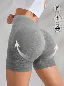 Sport Pantalones cortos deportivos sin costuras de cintura alta para mujer - Pantalones cortos con control de abdomen y elevación del trasero suave para correr, ciclismo, yoga, pickleball, ejercicio, uso diario, color negro - Gris Claro - Ver 2