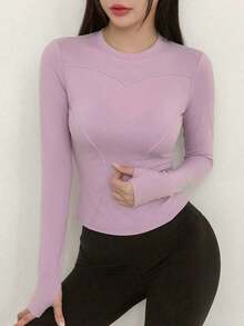 Chaqueta de manga larga de cuello alto elástico de unicolor entallada, ropa deportiva y casual, primavera/otoño - Rosa vieja - Ver 7