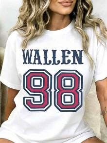 1 Piece Wallen 98 Jersey Style T-Shirt For Women, Unisex, Casual, Gift For Music Fans, Streetwear, Fashion, 180g, 100% Cotton. - 白色 - 查看 1