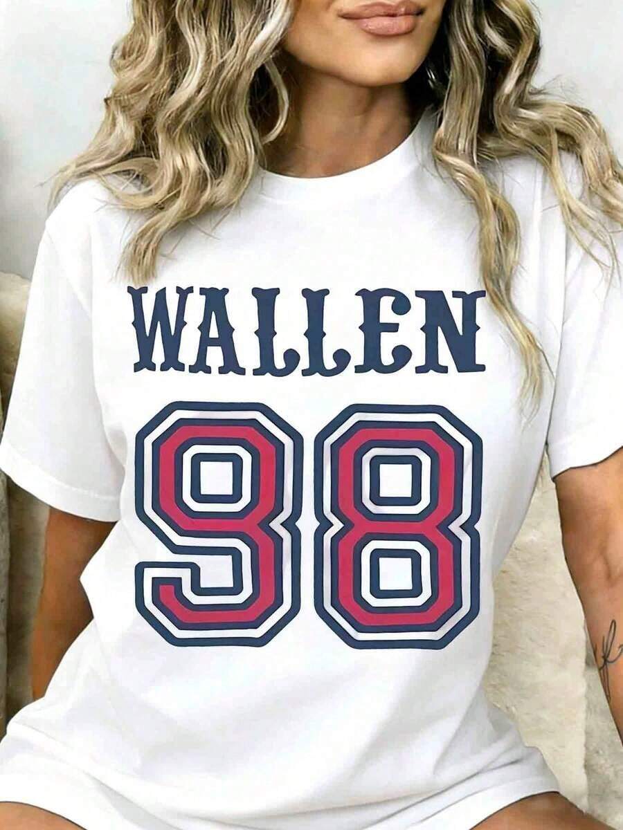 1 Piece Wallen 98 Jersey Style T-Shirt For Women, Unisex, Casual, Gift For Music Fans, Streetwear, Fashion, 180g, 100% Cotton. - 白色 - 查看 1