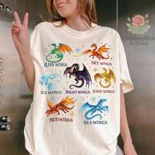 Unique Piece, Fire Dragon Wings, Fantasy Dragon Art, Literary Dragon Design, Fire Dragon Illustration, Printable Clipart, Vibrant Colors, Multiple Color Options, Women's Casual Summer T-Shirt, Vacation Style, Book-Themed T-Shirt, Fun Prints, Music Festival, Easter, Teacher's Day - 多色 1 - 查看 2