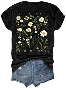 Women's Short-Sleeved T-Shirt With Pentagram, Easter T-Shirt, Machine Washable Without Deformation, Casual And Cool Style, Very Versatile For Everyday Wear, Suitable For Holiday Wear - 黑色 - 查看 2
