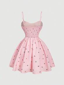 MOD Vestido corto de tirantes finos con estampado floral menudo para mujer primaveral - Rosa Pálido - Ver 2