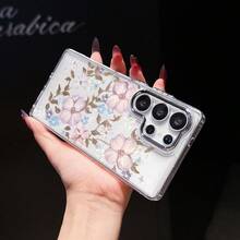 Funda para teléfono: Funda transparente con marco chapado y diseño floral rosa para Galaxy S22 S23 S24 S25FE/Ultra/plus/edge, A16 A26 A36 A53 A56, para Moto G15 G23 G32 G34 G45 G55 G60 G73 G75 G84, Pixel 3/4/5a, y  17 Air/17, 16E/15 14 13 12 Promax/plus.Adecuado para varios modelos de : 17, 16, 15, 14, 13, 12, 11, Plus, Air, Pro Max. - Transparente plateado - Ver 5